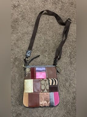 Coach Patchwork Crossbody Bag in Pink, Brown, Tan and Gold used still in good